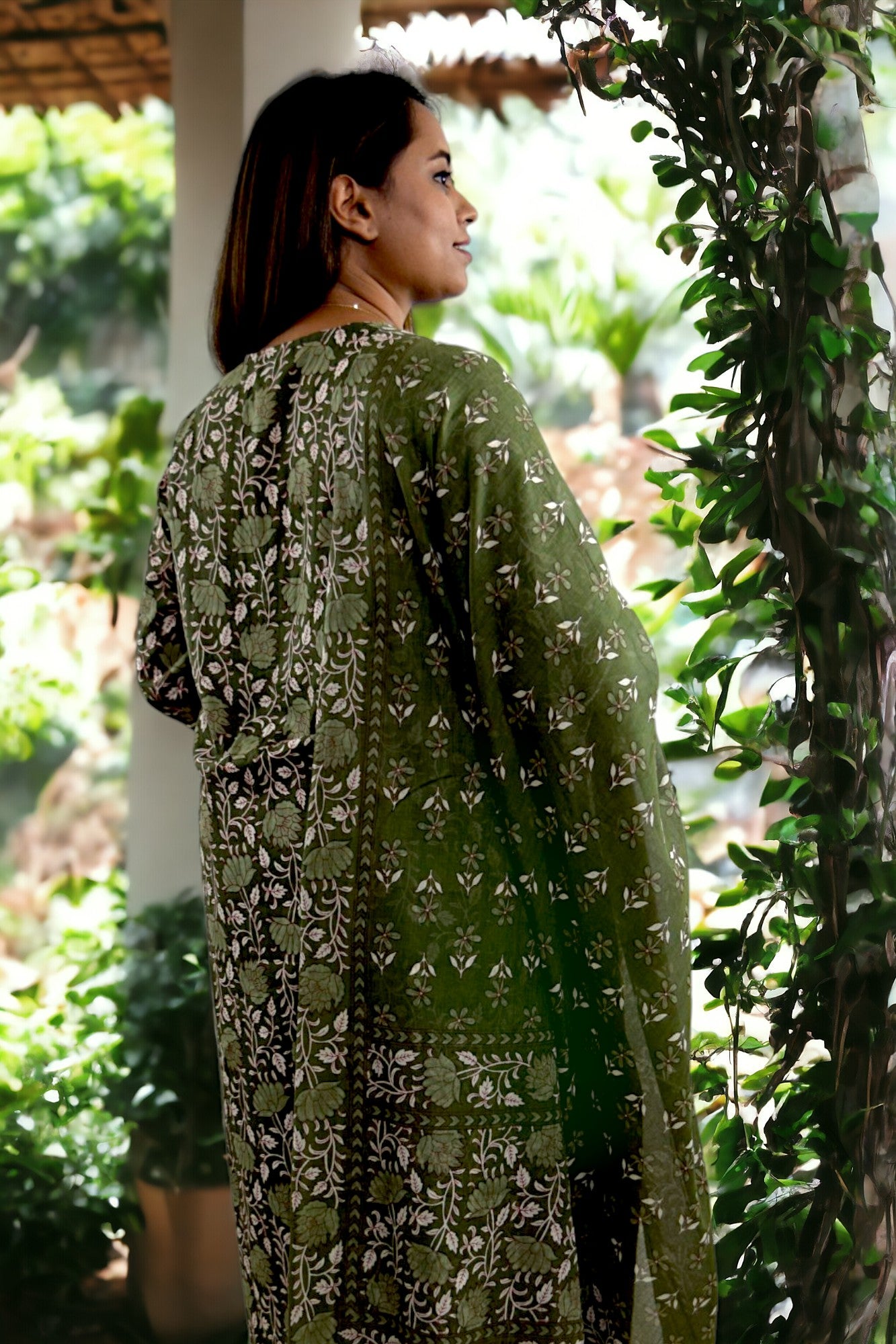 Traditional Block Print Dark Green Suit Set