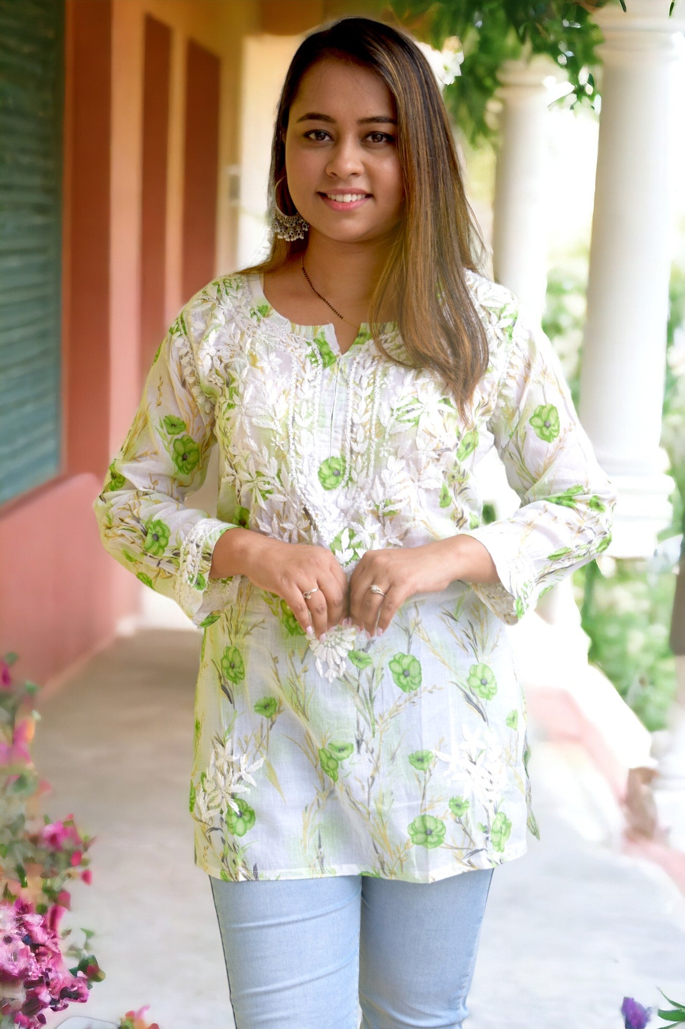 Printed Pure Mul Cotton Chikankari Kurti