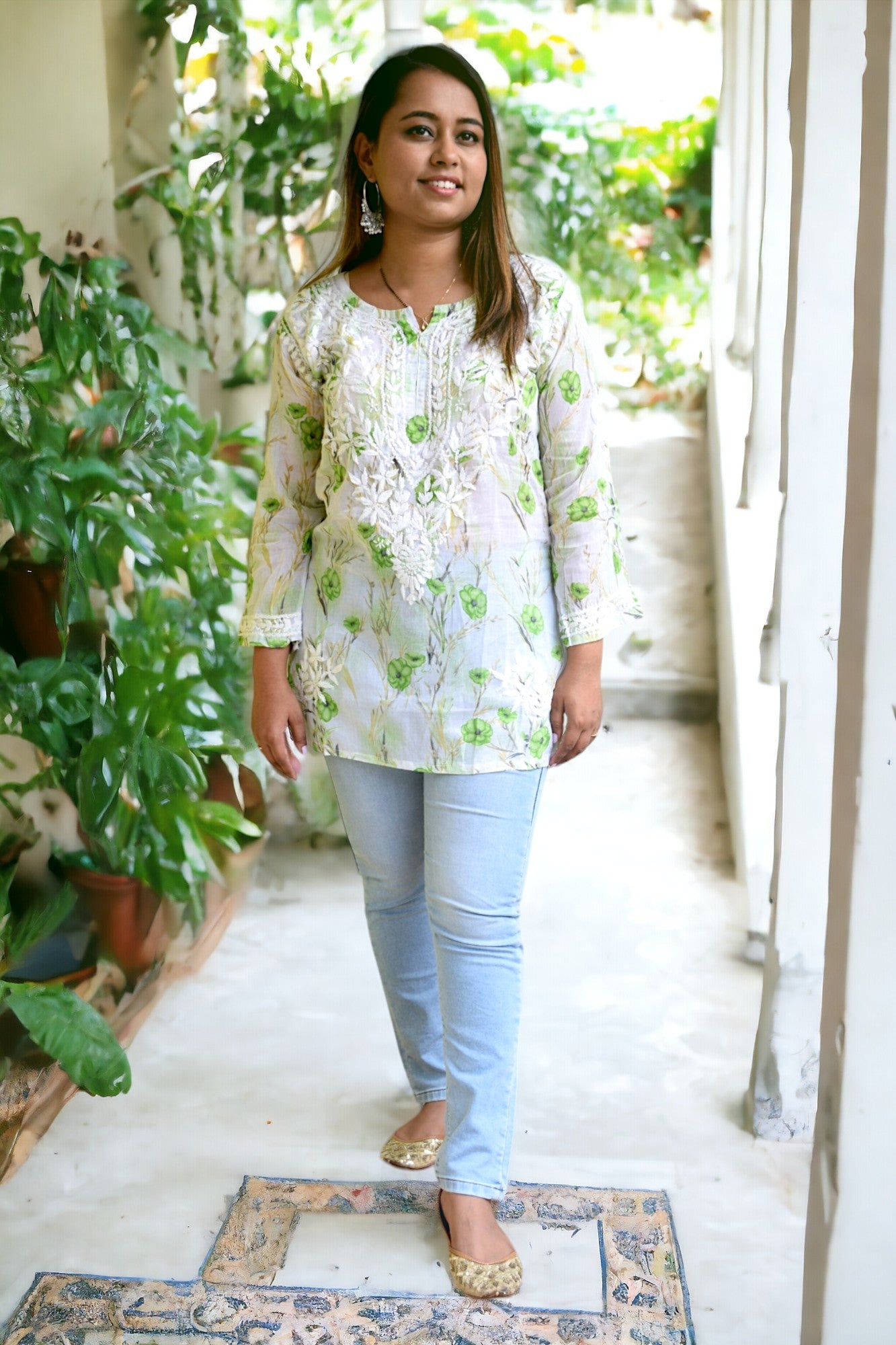 Printed Pure Mul Cotton Chikankari Kurti