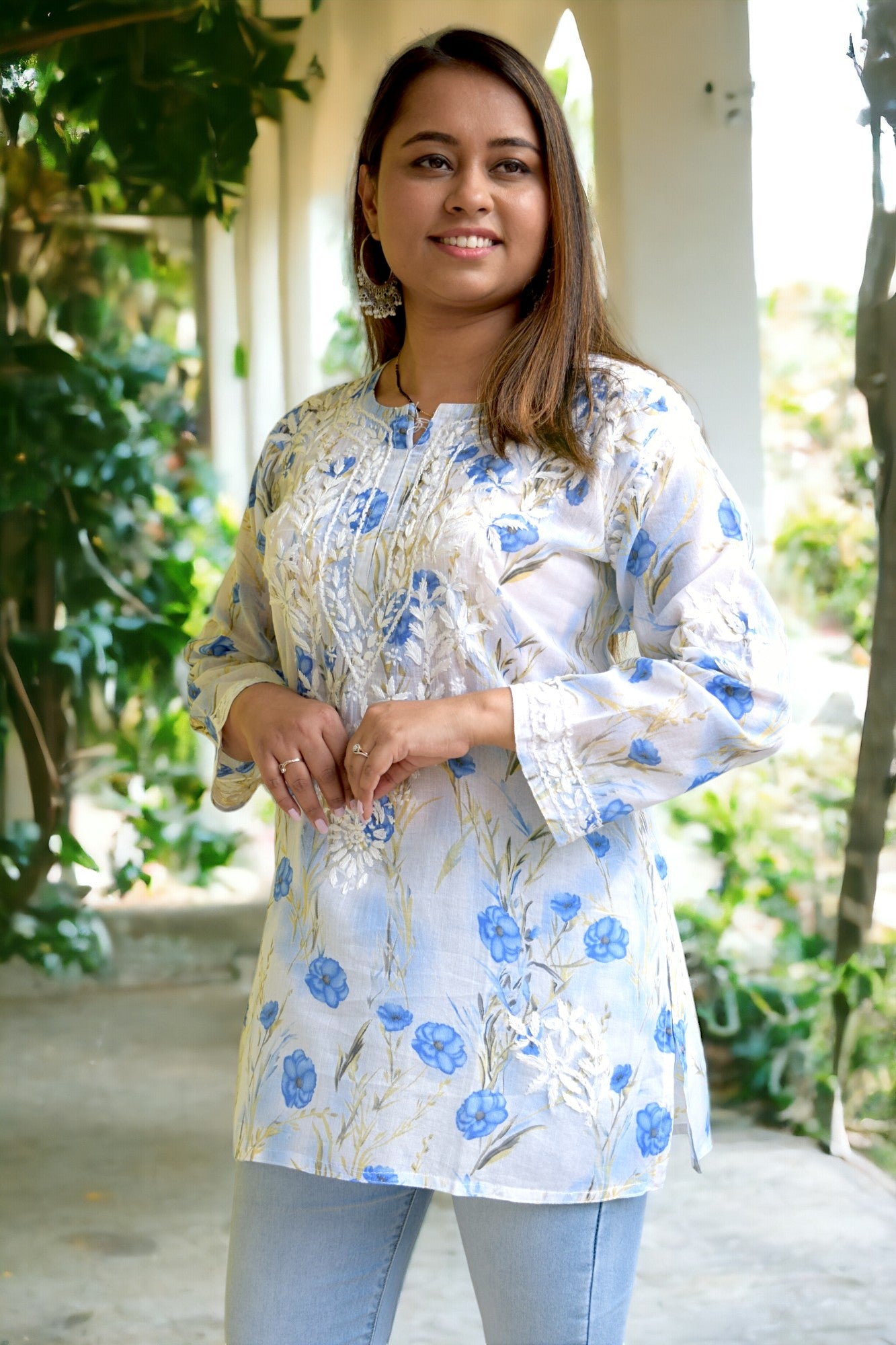 Printed Pure Mul Cotton Chikankari Kurti