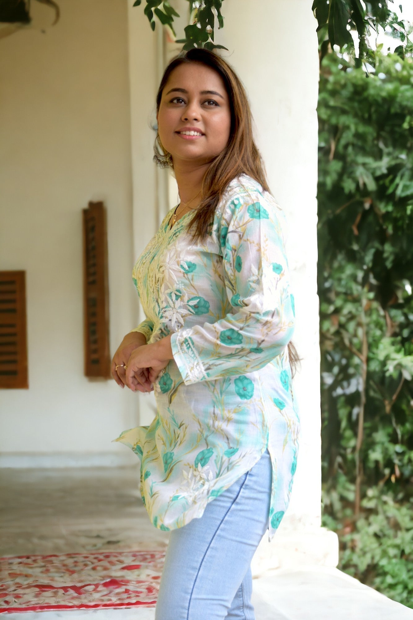 Printed Pure Mul Cotton Chikankari Kurti