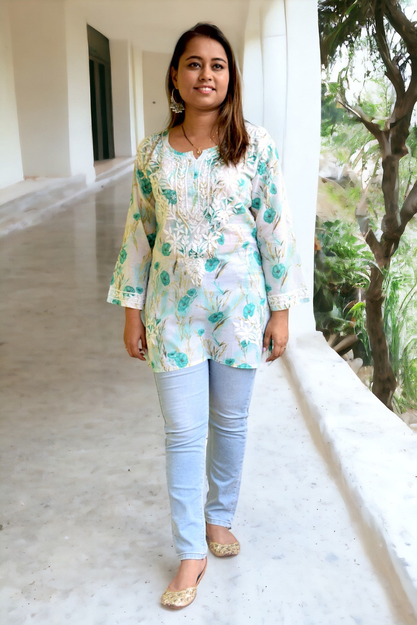 Printed Pure Mul Cotton Chikankari Kurti