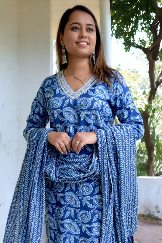 Royal Blue Rayon Pathani Suit Set