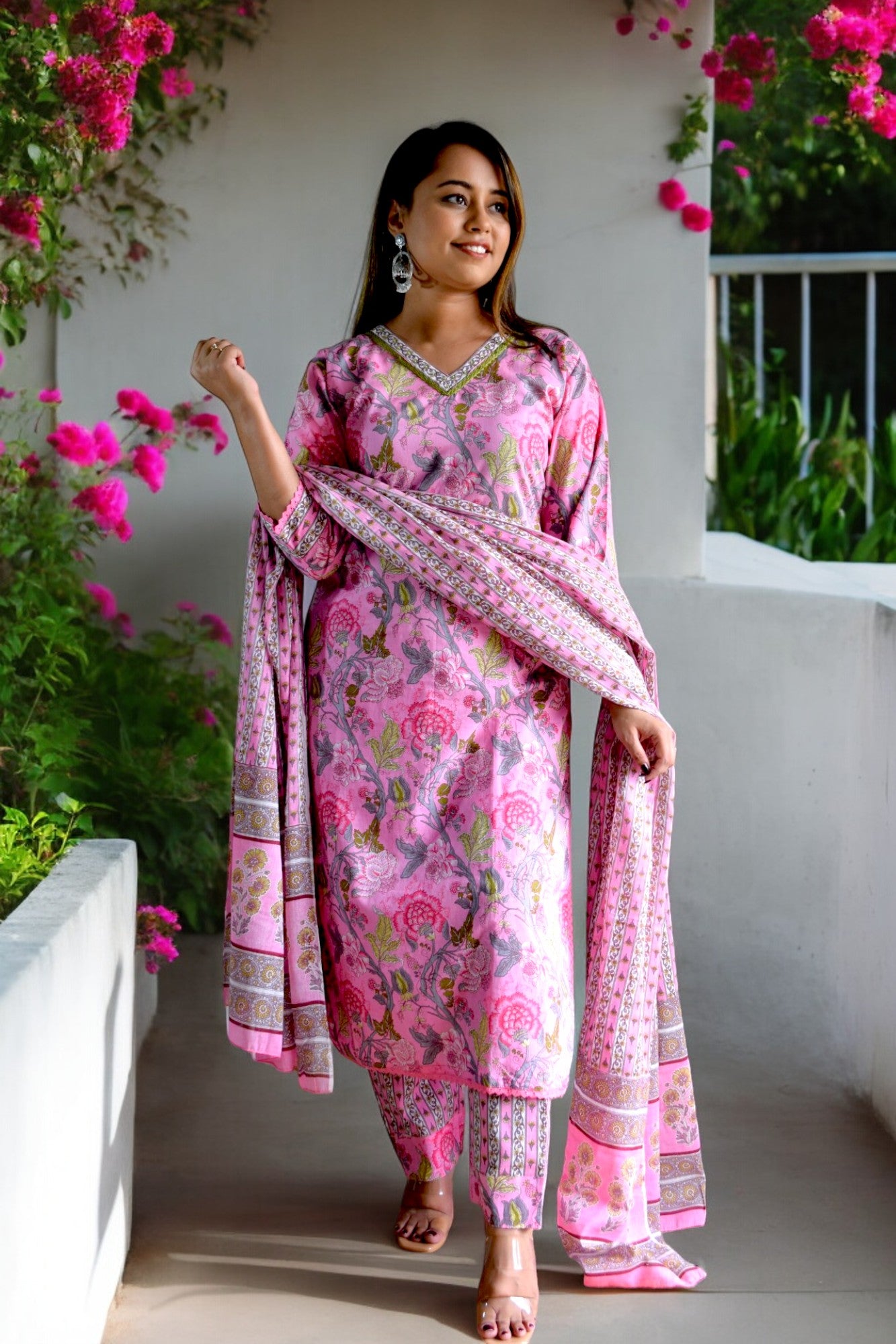 Chic Pink Printed Suit Set